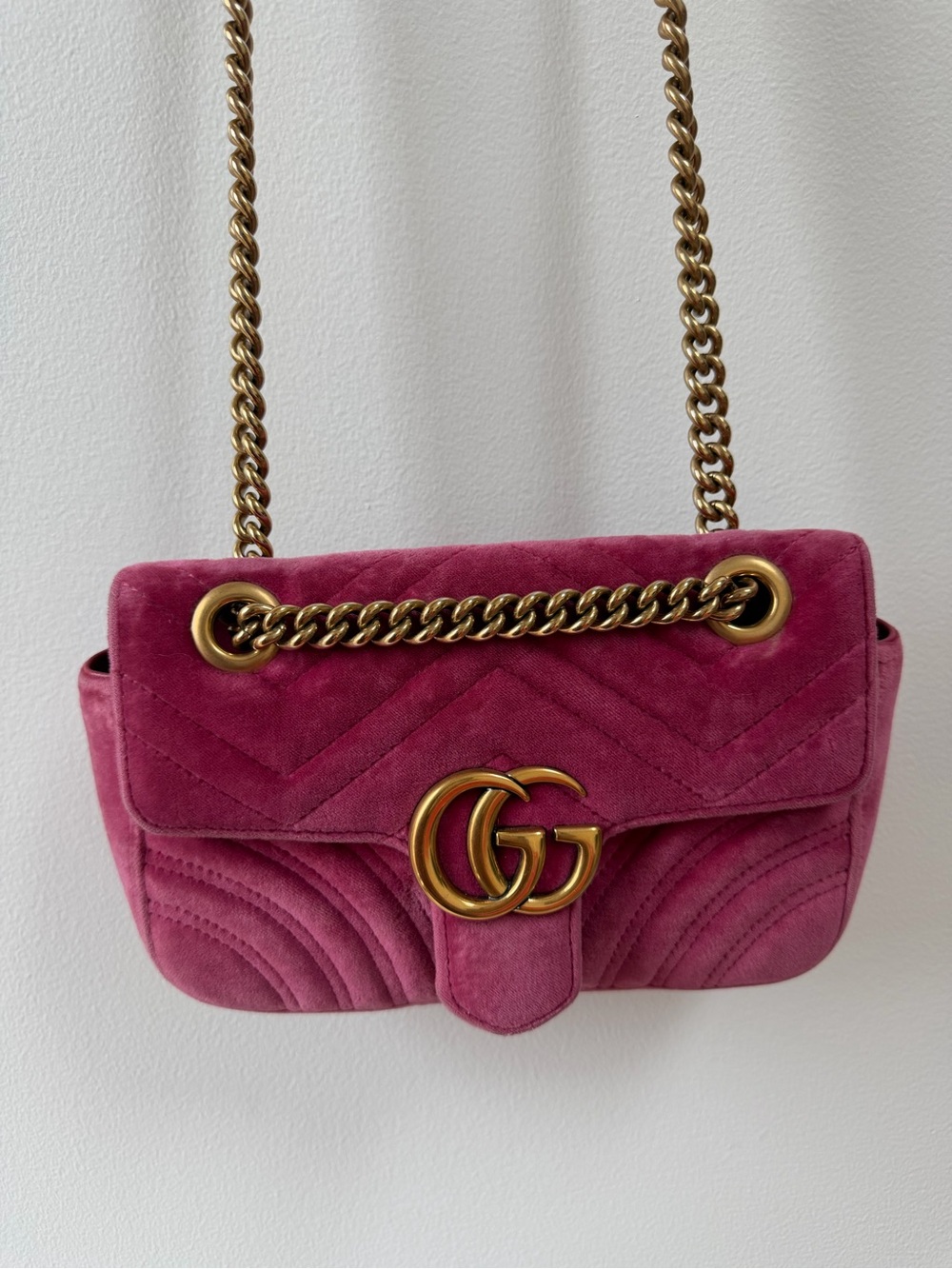 Authentic Gucci GG Marmont Mini Velvet Shoulder Bag Pink 446744